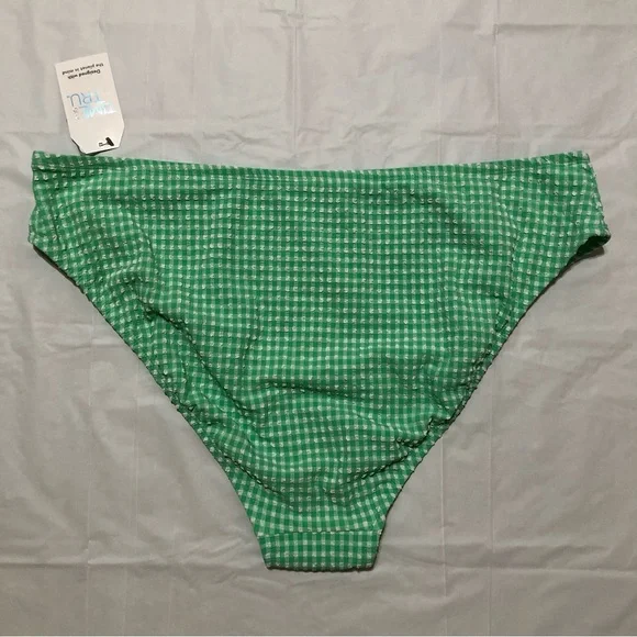 NWT Time and Tru Women’s Plus Mid-Rise Cheeky Green Gingham Bikini Bottom 2X - Picture 8 of 9